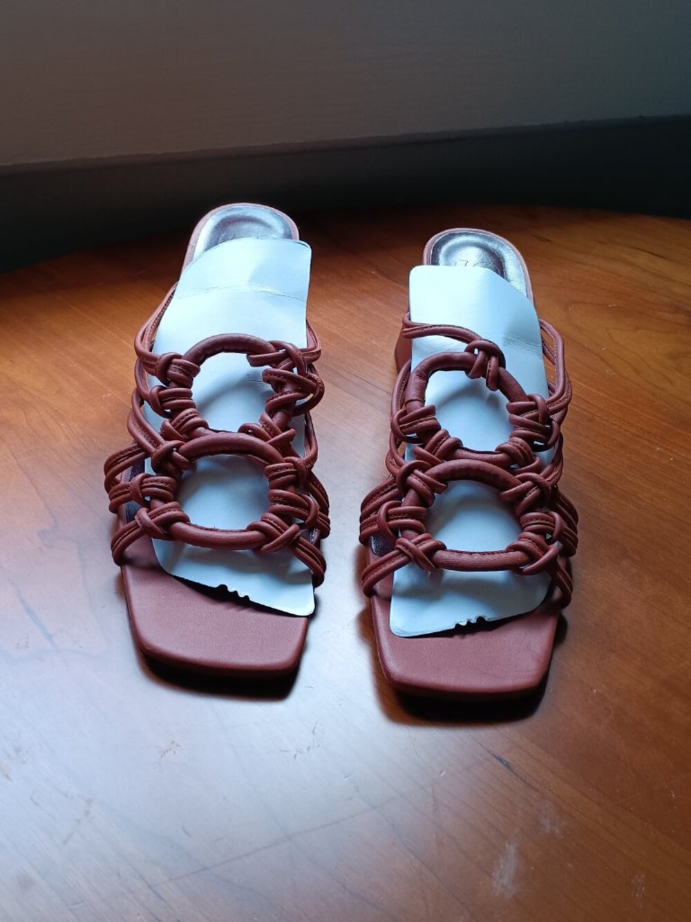 Staud Woven Leather Block Heel Sandals Size 41 EUR - Picture 3 of 13